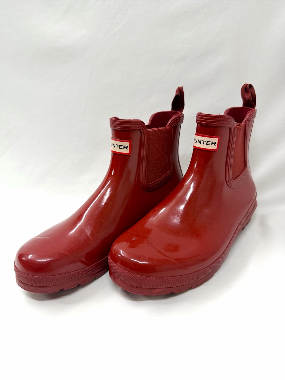 Hunter Red Glossy Chelsea Rain Boots – Size 11